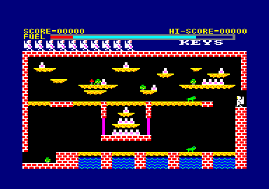 Caves of Doom (Amstrad CPC) screenshot: Be careful of those green walking things.