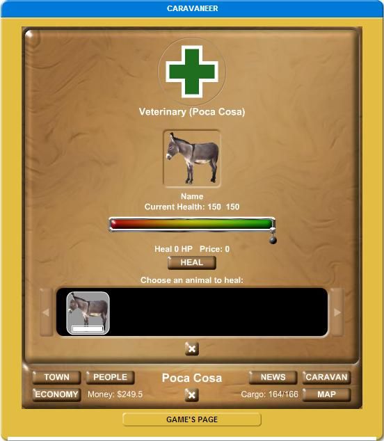 Caravaneer (Browser) screenshot: Veterinary - Even animals can get wounded too.