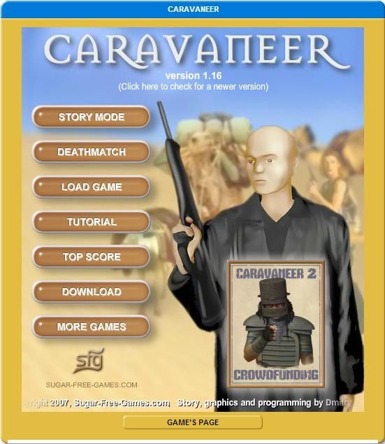 Caravaneer (Browser) screenshot: Main menu.
