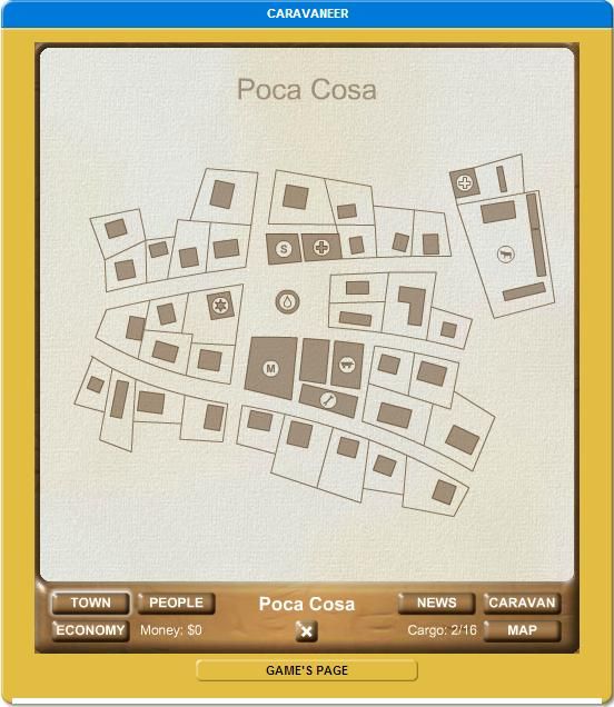 Caravaneer (Browser) screenshot: First town - Poca Cosa.