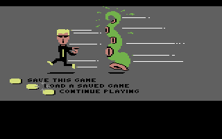 Maniac Mansion (Commodore 64) screenshot: The load/save game menu.
