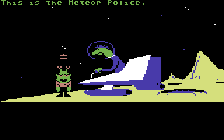 Maniac Mansion (Commodore 64) screenshot: Cutscene: The Meteor Police.