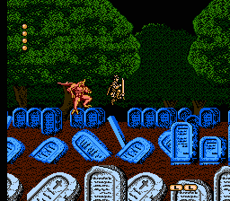 Frankenstein: The Monster Returns (NES) screenshot: Stage 3 starts at the cemetery