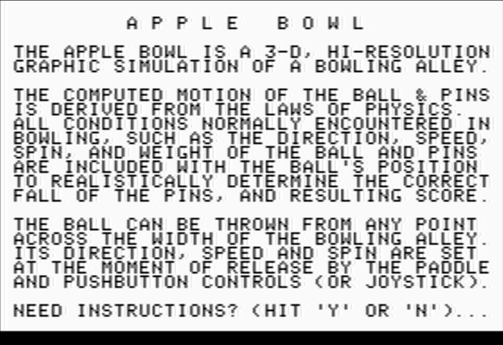 Apple Bowl (Apple II) screenshot: Instructions