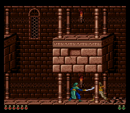 Prince of Persia (SNES) screenshot: Fighting a guard in a palace level.