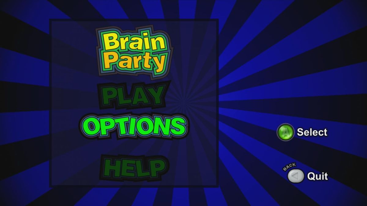 Brain Party (Xbox 360) screenshot: Main menu (Trial version)