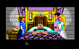 King's Quest IV: The Perils of Rosella (Apple IIgs) screenshot: Introduction: King Graham on his sick bed.