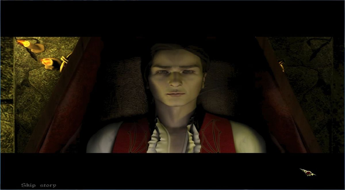 Dracula: Love Kills (Collector's Edition) (Windows) screenshot: The game has an anomated introduction which sees Count Dracula asleep in his coffin having dreams in flashback. Then he wakes up