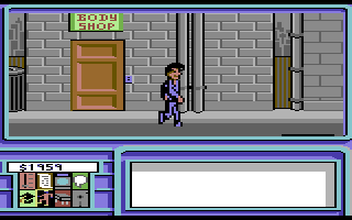 Neuromancer (Commodore 64) screenshot: Outside of the Body Shop.