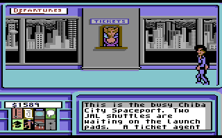 Neuromancer (Commodore 64) screenshot: Space port.