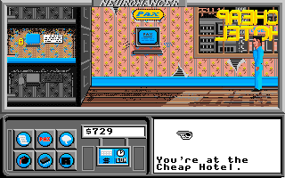 Neuromancer (Apple IIgs) screenshot: The cheap hotel.