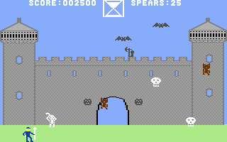 Ghost Manor (Commodore 64) screenshot: Shoot all of the creatures guarding the gate