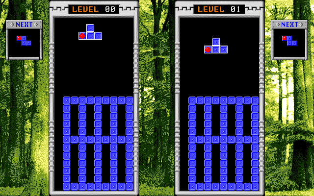 Super Tetris 2 + Bombliss (PC-98) screenshot: Two player mode