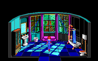 The Colonel's Bequest (DOS) screenshot: The bathroom (EGA / TANDY)