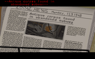 Escape from Delirium (DOS) screenshot: Newspaper story (intro)