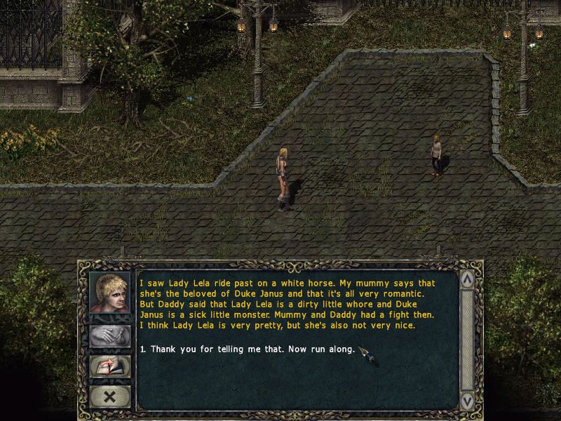 Divine Divinity (Windows) screenshot: You visit a large city and listen to a child's naive tale