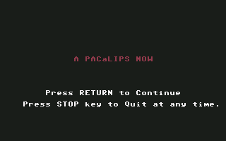 A PACaLIPS Now (Commodore 64) screenshot: Title Screen
