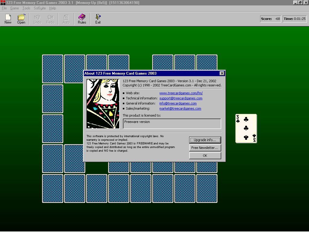 123 Free Memory Card Games (Windows) screenshot: This freeware game is a taster for SolSuite 2003