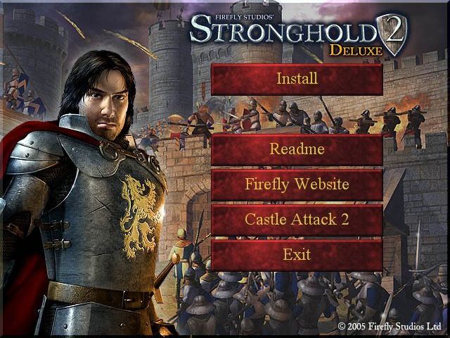 FireFly Studios' Stronghold 2 (Windows) screenshot: (Deluxe Edition) When the DVD is loaded this install screen pops up. Castle Attack 2 can be played without being installed