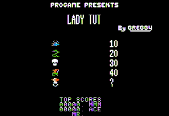 Lady Tut (Apple II) screenshot: Main Screen