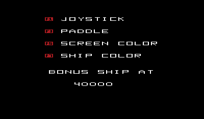 Omega Race (VIC-20) screenshot: Options.