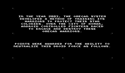 Omega Race (VIC-20) screenshot: The story.