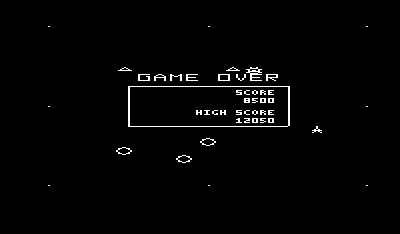Omega Race (VIC-20) screenshot: Game over.