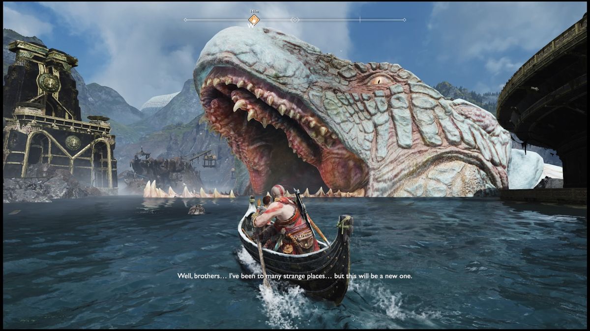 God of War (PlayStation 4) screenshot: Getting eaten by a giant snake... voluntarily