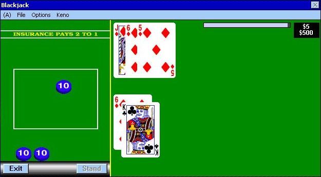 Boxcars Casino (Windows 3.x) screenshot: Blackjack and the house wins! <br>Again!<br>Who'd believe it