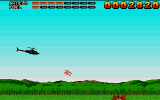 Fire! (Atari ST) screenshot: Attacking targets on the ground with the new weapon