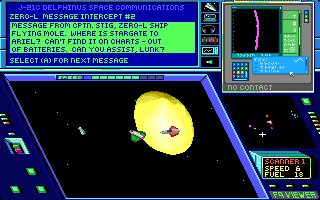 Hard Nova (DOS) screenshot: Ship battle near a sun! There is no time to read messages, Captain!..