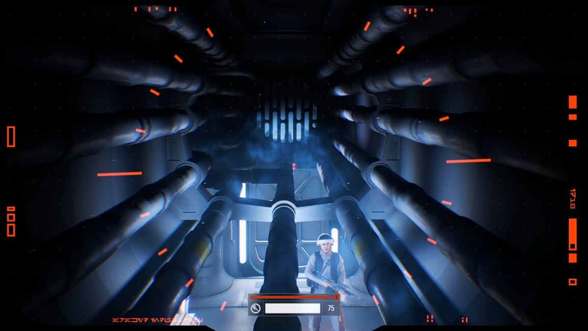 Star Wars: Battlefront II (Windows) screenshot: Imperial droid is sneaking through the rebel cruiser.