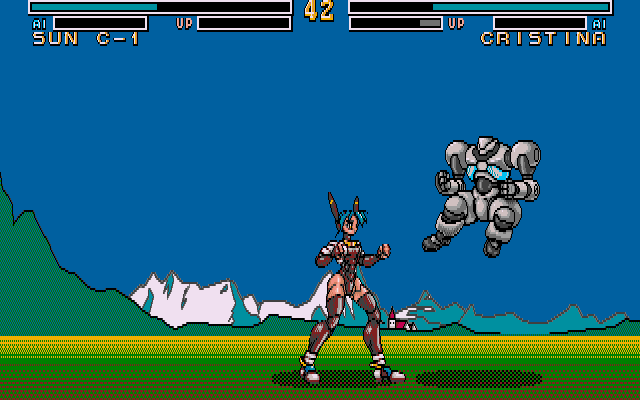 Metal & Lace: The Battle of the Robo Babes (DOS) screenshot: Yet another fight