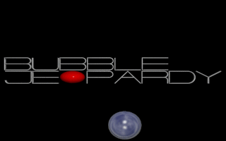 Bubble Jeopardy (DOS) screenshot: The game's title screen, the bubble performs one orbit around the title before the main menu appears