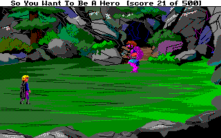 Hero's Quest: So You Want to Be a Hero (Amiga) screenshot: A giant guards the cave