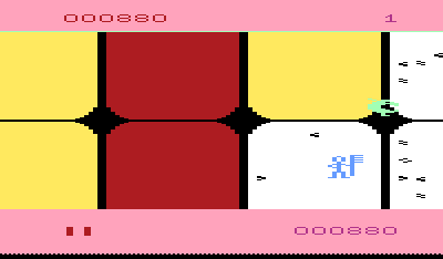 Tooth Invaders (VIC-20) screenshot: The monster, known as "D.K." in the game manual, will damage teeth.