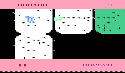 Tooth Invaders (VIC-20) screenshot: On higher levels the monster will quickly destroy the teeth.