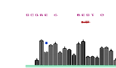 Blitz (VIC-20) screenshot: Drop bombs to destroy the buildings.