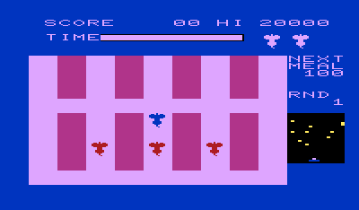 Radar Rat Race (VIC-20) screenshot: Starting a new game. Three rats are in pursuit.
