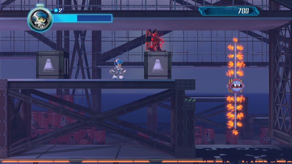 Mighty No. 9 (Windows) screenshot: Flames are quite dangerous