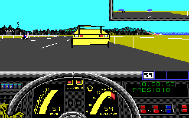 Vette! (PC-98) screenshot: Behind my opponent - a yellow Lamborghini Countach