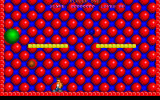 Bubble Jeopardy (DOS) screenshot: All the backgrounds are very colourful and they change each time the game is played or a level is restarted