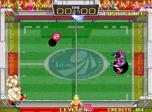 Windjammers (Neo Geo) screenshot: Sliding to catch that disc