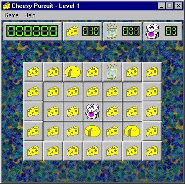 Cheesy Pursuit (Windows) screenshot: The game is about to start. This is the mid-sized grid and the action does not start until the player moves