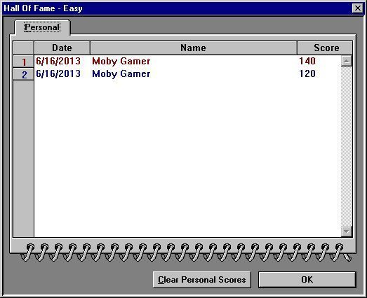 Robottack (Windows) screenshot: The high score screen is accessed via the menu bar.