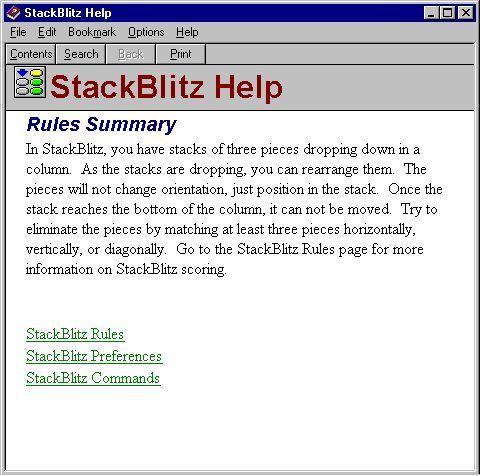 StackBlitz (Windows) screenshot: There is a comprehensive in-game help file which opens in a new window