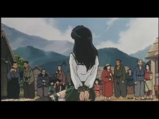 Inuyasha (PlayStation) screenshot: Kagome is condemned by the villagers for freeing Inuyasha
