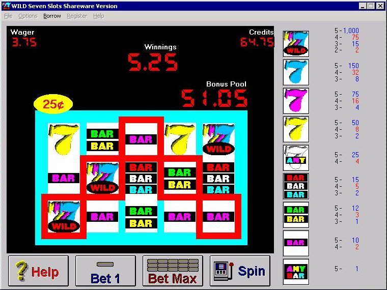 Wild Sevens Slots (Windows) screenshot: A win line of Wild Seven Slots