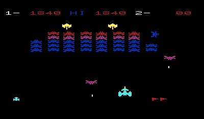 Star Battle (VIC-20) screenshot: The enemies become more aggressive as you progress.