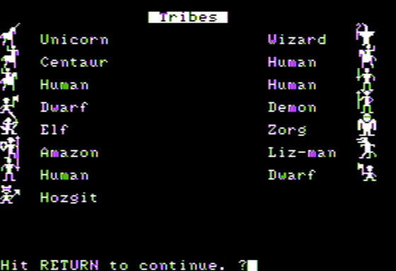 Chronicles of Osgorth: The Shattered Alliance (Apple II) screenshot: The Tribes of Osgorth